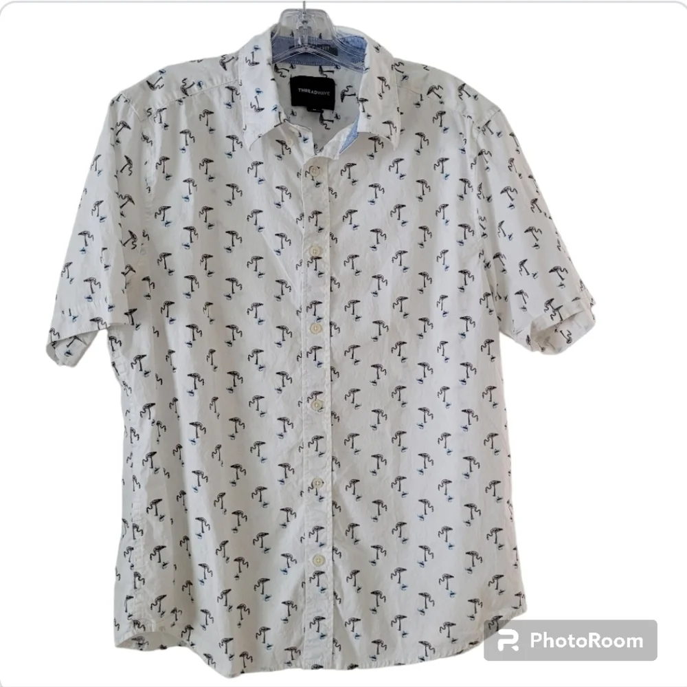 Threadwave Shirt Men's Flamingos Short Sleeve Button-Down, M